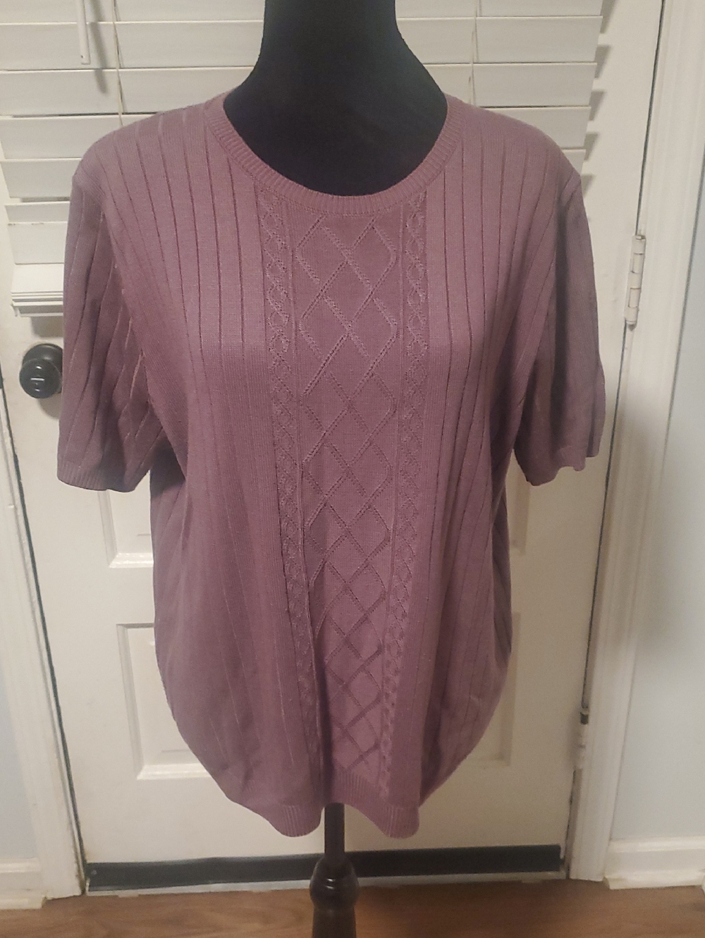 Alfred Dunner Mauve Short-Sleeve Knit Sweater